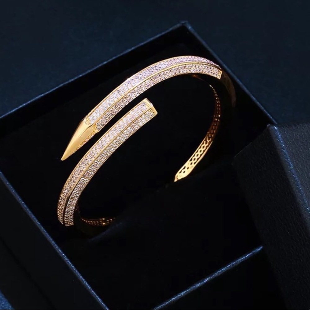 Gold Pave Nail Bangle - Picture 10 of 12